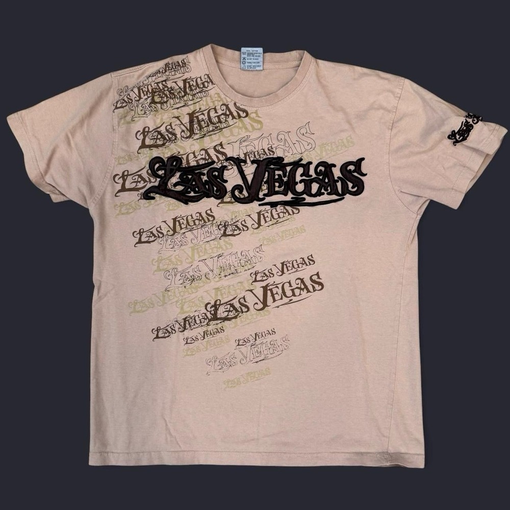 Vintage Star Las Vegas Brown Graphic T-Shirt Men's Size Medium Skater Grunge Y2K